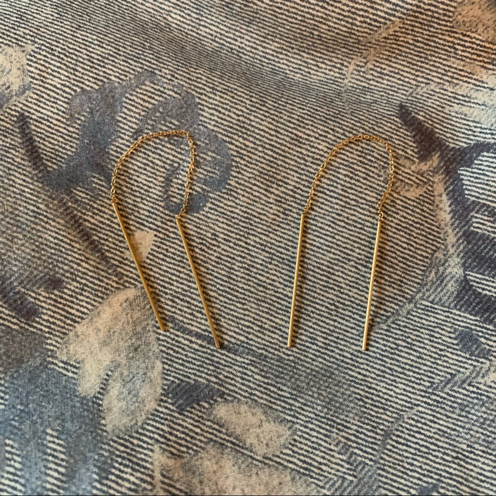 14K Gold Bar & Chain Hanging Earrings